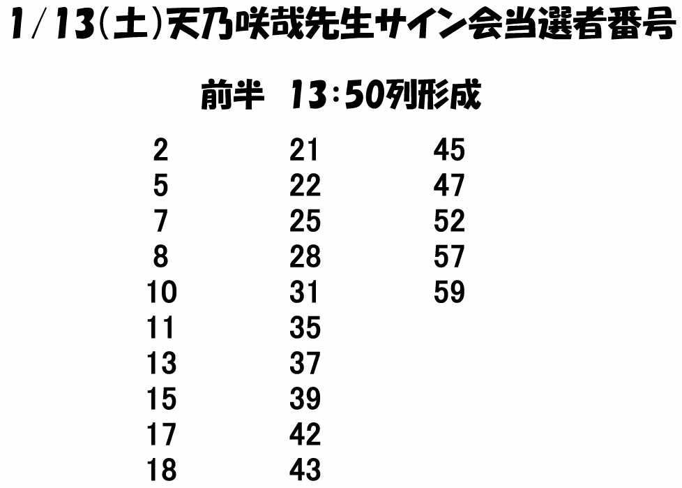 天乃咲哉先生サイン会当選者